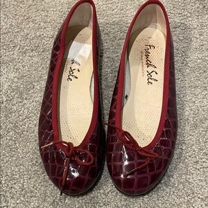 French Sole Glossy Maroon Croc Flats